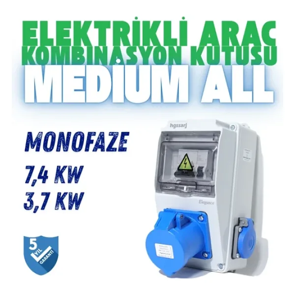 hgsşarj Elektrikli Araç Kombinasyon Kutusu, Tesla Blue Adaptöre Uyumlu, ''Medium ALL'' 3x32A + 1x16A