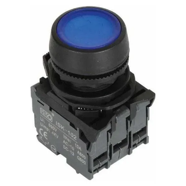 ISP-AW36M5 220V Led Işıklı Yaylı Buton - Mavi