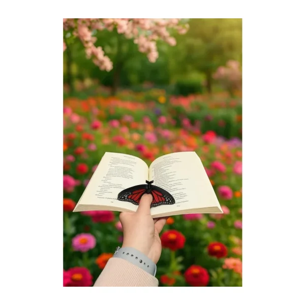 Kitap Ayracı - Sayfa Tutucu - Tek El Kitap Okuma Aparatı (Kırmızı Kelebek)