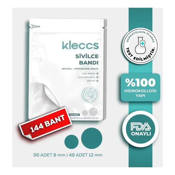 kleccs Sivilce Bandı, Orijinal-Profesyonel Bakım, 144 Adet, Hidrokolloid Akne Bandı