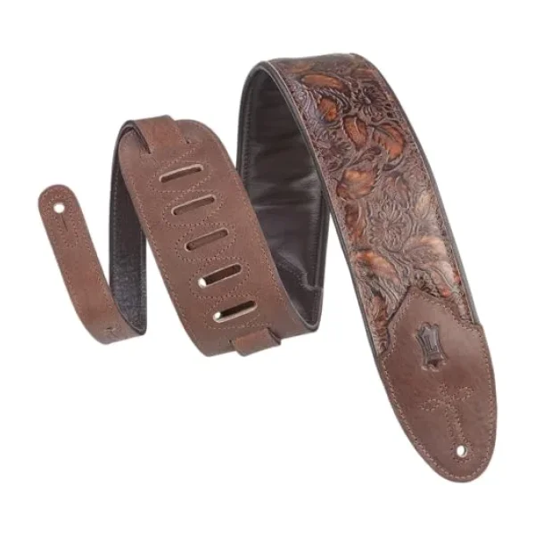 Levy's Leathers Sundance 7,62 cm genişliğinde Kabartmalı Deri Gitar Kayışı; Western Serisi - Palmiye Pecan (M4WP-002)