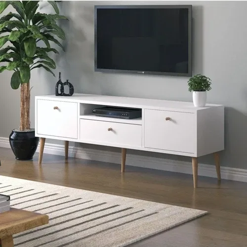 Mbes Mobilya Beyza Ahşap Ayaklı 140 Cm Beyaz Tv Sehbası