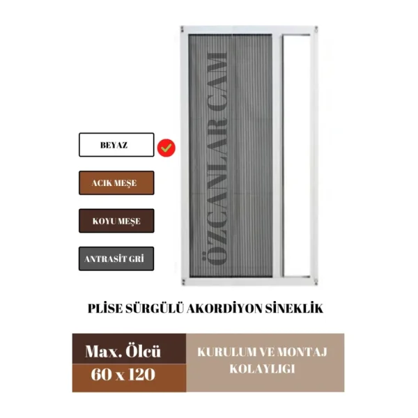 Mediterian 60 x 120 Plise Pileli Sürgülü Sineklik 0-60 x 0-120 Cm(Pencere) Pilise Sineklik Akordiyon