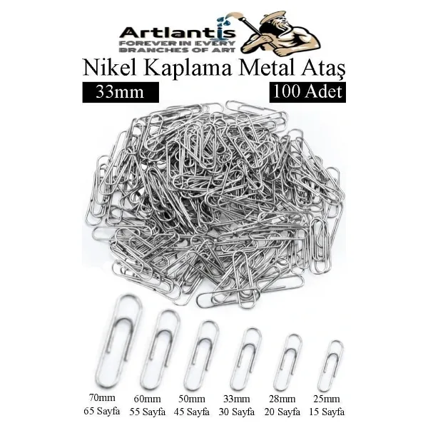 Metal Ataş No 4 33 Mm 100 Lü 1 Paket Nikel Kaplama Metal Ataç Dayanıklı Paslanmaz 20 Sayfa Kapasiteli Ofis Okul Büro