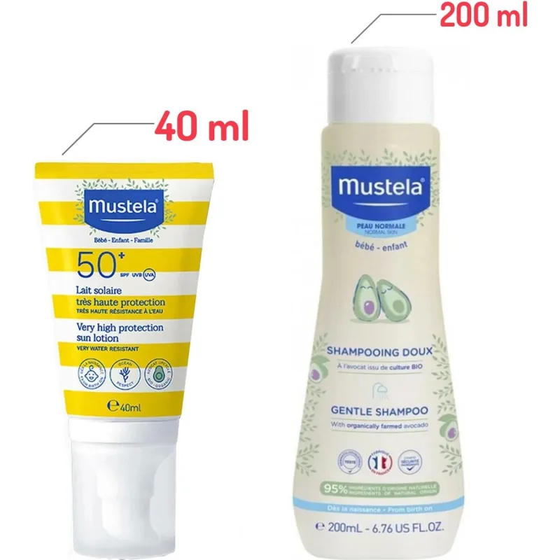 Mustela Gentle Papatya Özlü Şampuan 200 ml + Mustela Tüm Aile İçin Spf 50+ Güneş Losyonu 40 ml