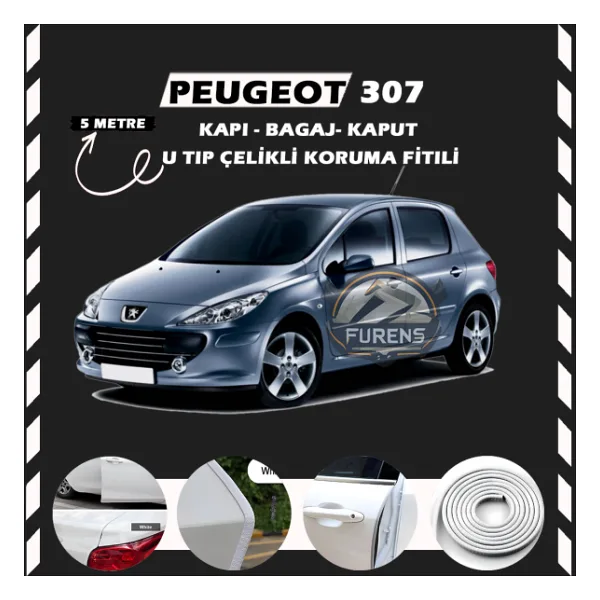 Peugeot 307 Oto Araç Kapı Koruma Fitili 5metre Parlak Beyaz Renk