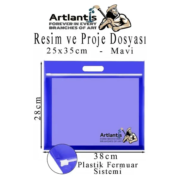 Plastik Fermuarlı Proje Dosyası 25X35 Cm 1 Adet Tutmaçlı 28X38 Cm Resim Ve Proje Ödev Dosyası El Tutmalı