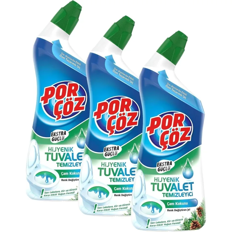 PORÇÖZ Tuvalet Temizleyici Jel Ekstra Güçlü Çam Kokulu 750 ml (3 paketi)