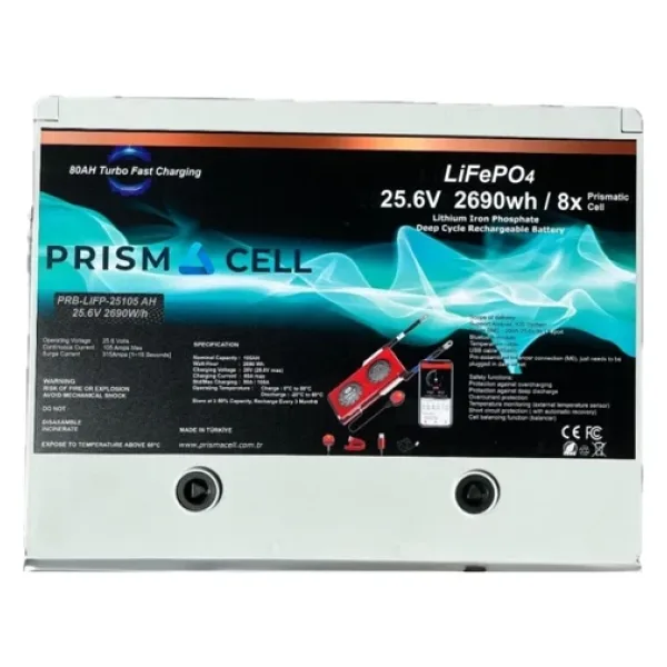 Prismacell 25.6 105AH 105A 105 Amper LiFePo4 Akü ABS Kasa (24V 100 Amper Lityum Batarya) Solar Akü