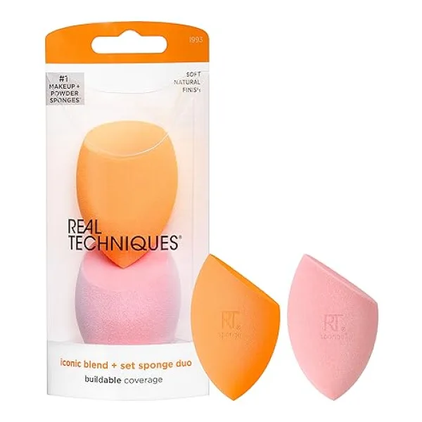 Real Techniques Beauty Makyaj Blender Miracle Complexion ve Makyaj Gücü Sünger Seti, CC Krem Vakfı için, Turuncu ve Pembe, Makyaj Karıştırma ve Uygulama İçin, 2 Sayılı