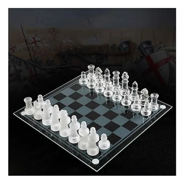 Senon Glass Chess Cam Satranç Takımı Kullanışlı Dekoratif Şık Hediyelik (30x30 cm)