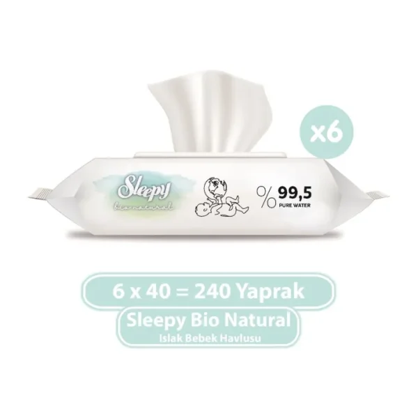 Sleepy Bio Natural 40 Yaprak 6'lı Paket Islak Mendil