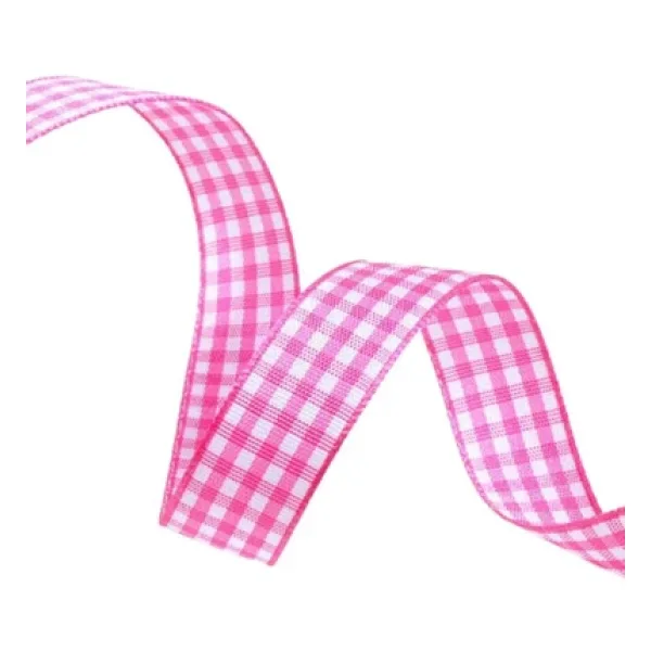 Tafta Ekoseli Kurdele 25 mm Pembe 2 Metre
