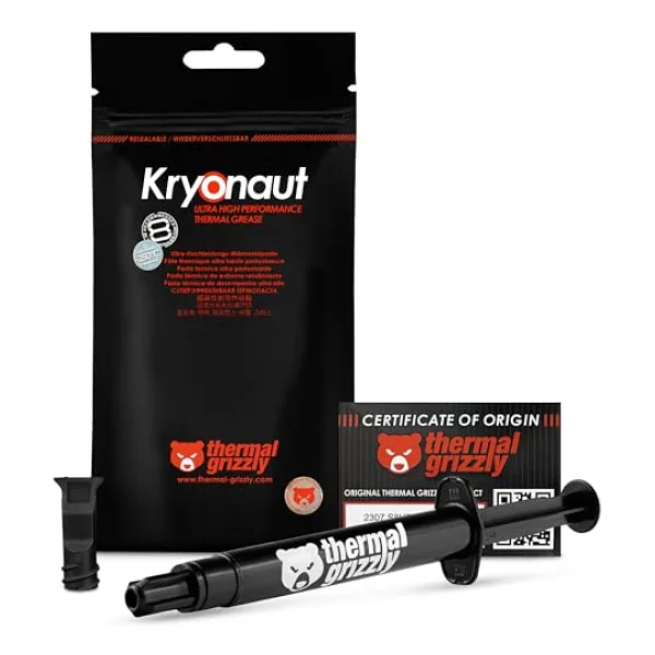 Thermal Grizzly - Kryonaut en Kaliteli Termal Macun - Bilgisayar ve Konsollardaki tüm İşlemcileri, Grafik Kartlarını ve ısı Alıcıları Soğutmak İçin (5,5 gram)