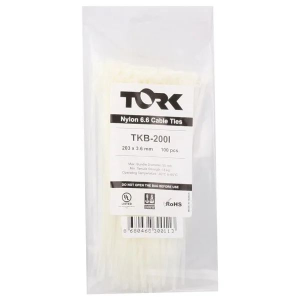 Tork TRK-200-200x7.5mm Beyaz 100lü Kablo Bağı