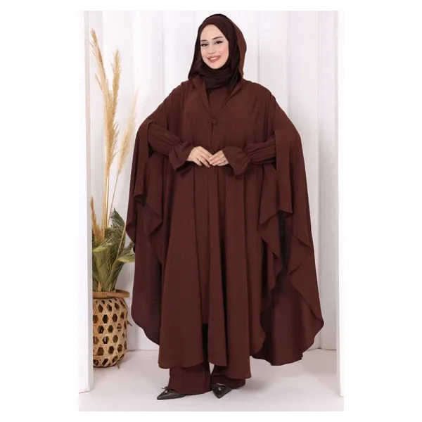 Tunik, Pantolon ve Abaya Üçlü Takım 8663 Kahverengi
