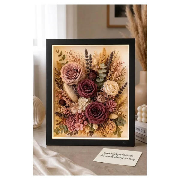 Verda Çerçeve Ledli Yeni Trend 25x35 Cm Siyah Derin Gül Tasarım Çerçevesi! Gül Kutusu Anı Çerçevesi! Isimsiz
