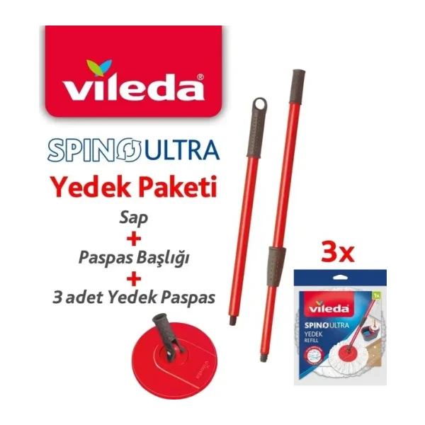 Vileda Spino Ultra Yedek Sap + Başlık + 3 Adet Yedek Paspas Paketi