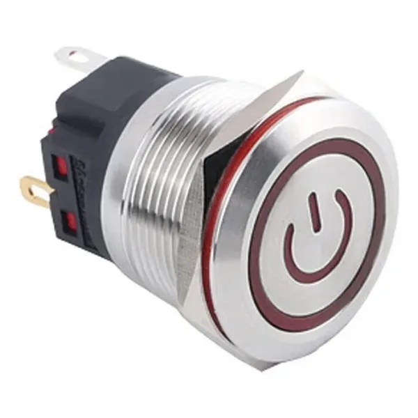 WD22B-P1Z-EC 22mm Düz Anahtarlı Işıklı Power Metal Buton - Kırmızı