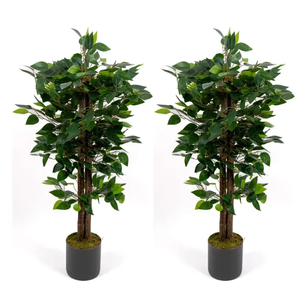 YAPAY ÇİÇEKÇİNİZ 2'li Yapay Benjamin Ağacı Seti - 100 cm Gri Saksılı Dekoratif Salon & Ofis Bitkisi
