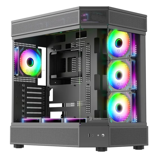 Zoko Tank 7x12 CM Kumandalı ARGB Fan Temper Camlı Oyuncu Bilgisayar Kasası Siyah