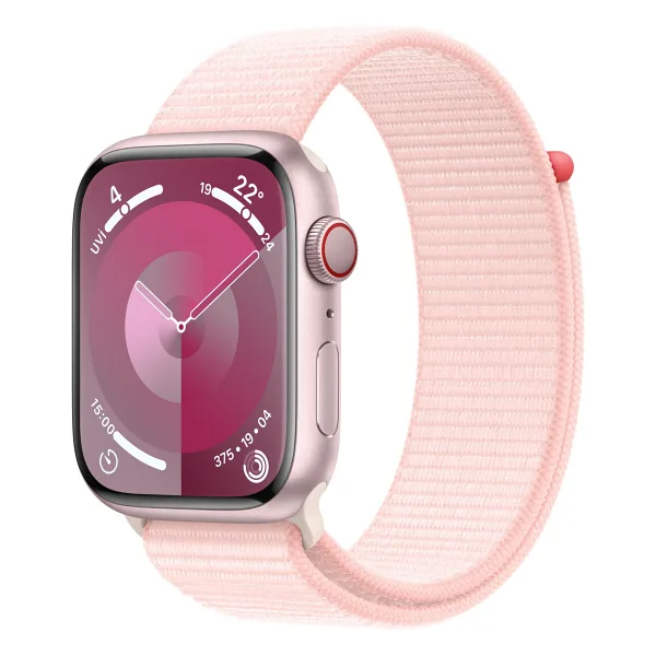 Apple Watch Series 9 GPS + Cellular 45mm Pembe Alüminyum Kasa ve Uçuk Pembe Spor Loop Kordon Akıllı Saat