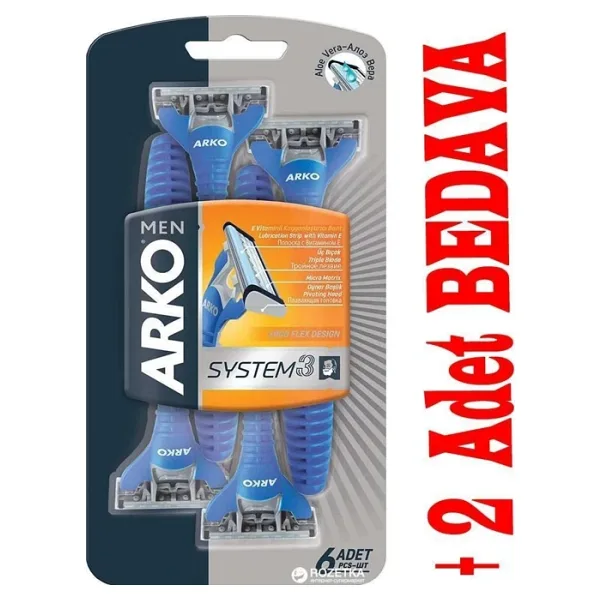Arko Men Tiras Bicagi Sistem3 6 + 2 Adet Hediyeli 8 Li Paket Blister