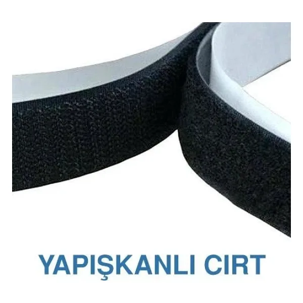 Aso Medya 1 cm Genişlik 25 metre Cırt Bant Şerit, Arkası Yapışkanlı, (25 m kanca ve 25 m kanca birlikte) Siyah