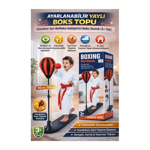 Ayarlanabilir Yaylı Boks Topu Çocuklar İçin Refleks Geliştirici Boks Standı 3+ Yaş