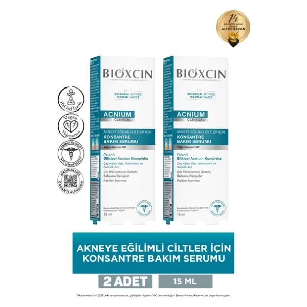 Bioxcin Acnium Konsantre Bakım 15 ml 2 Adet Yüz Serumu
