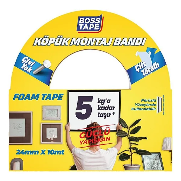 Boss Tape 2732 Çift Taraflı Köpük Bant 24mmx10m (Hafif Ağırlık 5kg)