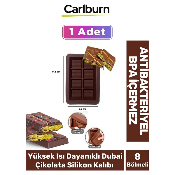 Carlburn Bpa İçermez Esnek Dayanıklı Büyük Yüksek Isı Dayanıklı Dubai Çikolata Silikon Kalıbı Kabı 1 Adet