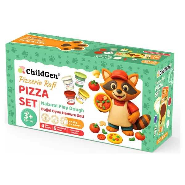 ChildGen Doğal Oyun Hamuru Sevimli Patiler Pizza Seti