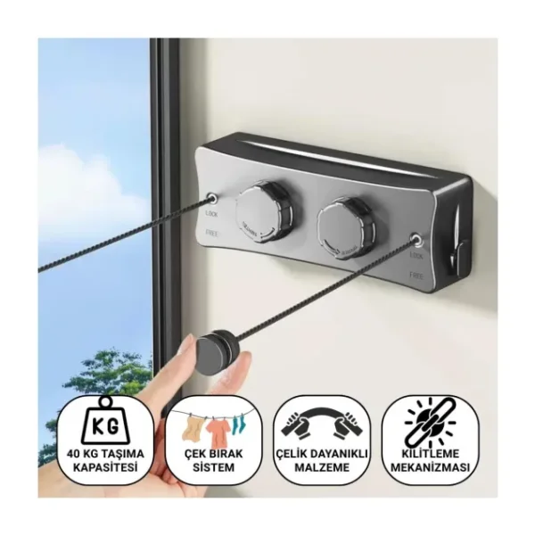 Coofbe 40KG Taşıma Kapasiteli Çelik Çamaşır Asma Ipi Makinası Çamaşır Kurutma Ipi Çamaşır Askılığı