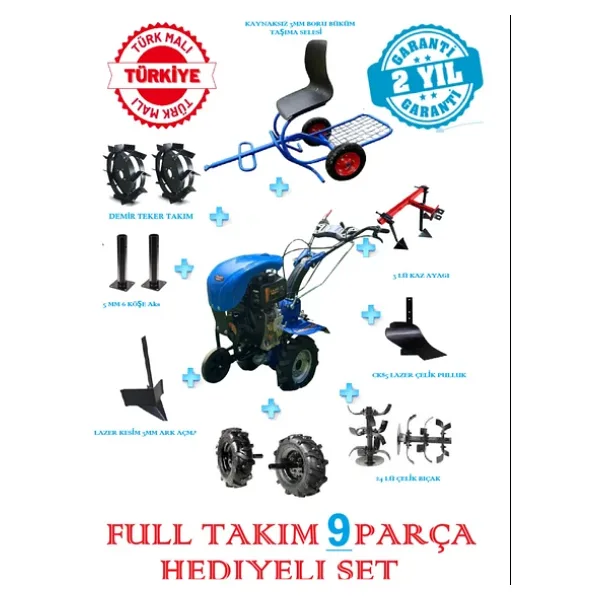 Dalaz Turbo 930-D Pro Dizel Çapa Makinası 70, Beygir Dökümgövde 24X Bıçaklı,4 Vites Full Set 8 Parça
