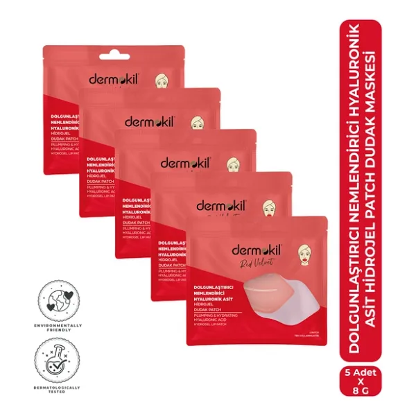 Dermokil Dolgunlaştırıcı Nemlendirici Hyaluronik Asit Hidrojel Patch Dudak Maskesi X 5 Adet