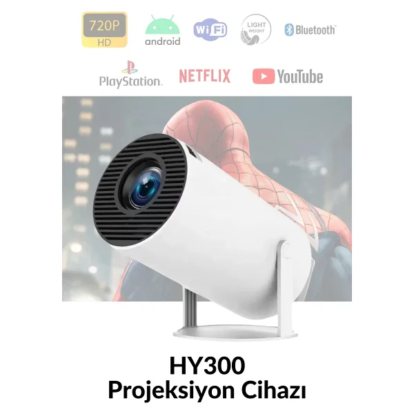 ELECTROZEN HY300-1 Taşınabilir Projektör 1080P Android Son Sürüm Kablosuz Bağlantı Mini Ev Sineması 4K yansıtma