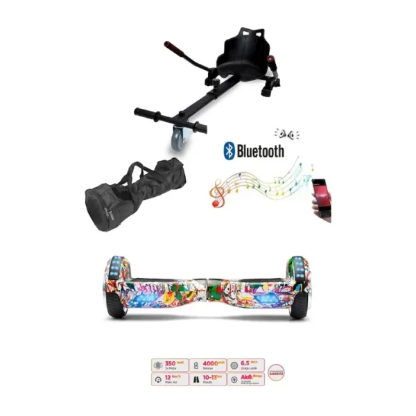 Elektrikli Kaykay Scooter Akıllı Denge Hoverboard + Hoverkart + Çanta Full Ledli Extrem Paket D19