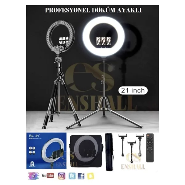 Enshall Döküm Ayaklı Profesyonel Kuaför Makyaj Çekimleri 21 Inç 65w 560led Kumandalı Ring Lıght Çekim Işığı