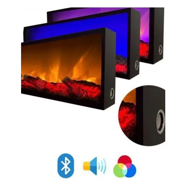 Esha Home Dekoratif Elektrikli Yapay Şömine Farklı Renk Modu Kumandalı, Bluetooth 100X30 Cm