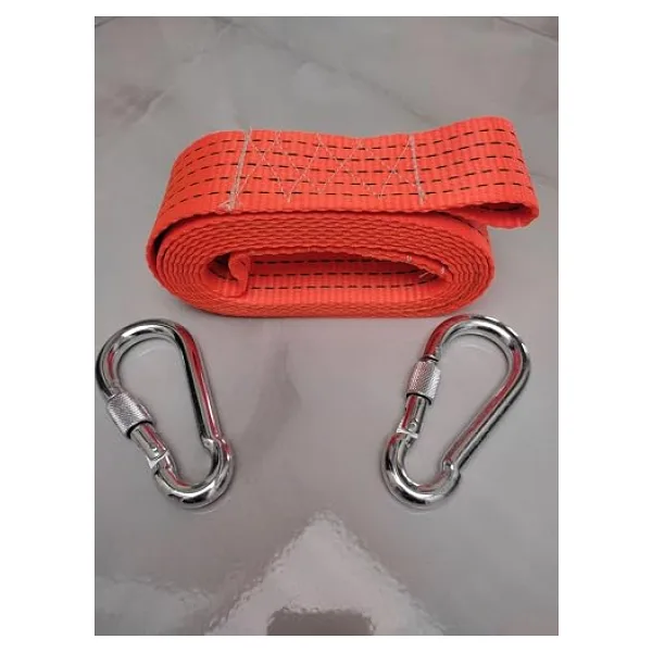 Halatı 3 Ton 5 M (Çekme Halatı) Kumaş 10 mm Vidalı Metal Çengelli Karabinalı, Turuncu Kumaş Çeki Halatı, 5 cm Genişlik 2mm, Yüksek Dayanıklı, Çelik Uçlu Araba Çekme, Oto Çeki
