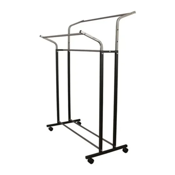 HOLTECH Ayarlanabilir Metal Elbise Konfeksiyon Askısı Metal Portmanto Tekerlekli Askılık SİYAH