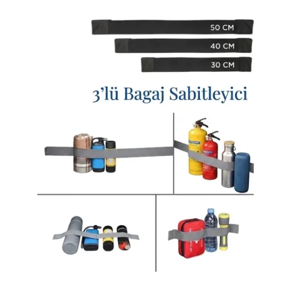 Markaflex Oto Araba Bagaj Sabitleyici 3'lü Set Elastik Cırtlı Araç Içi Toplayıcı Bagaj Lastiği Bagaj Düzenleyici