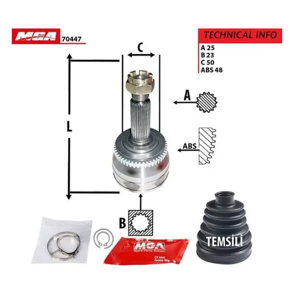 MGA 70447 Aks Kafası Dış Absli Getz 03-10 1.5 CRDI 4 Cyl 26X23X50Xabs-48