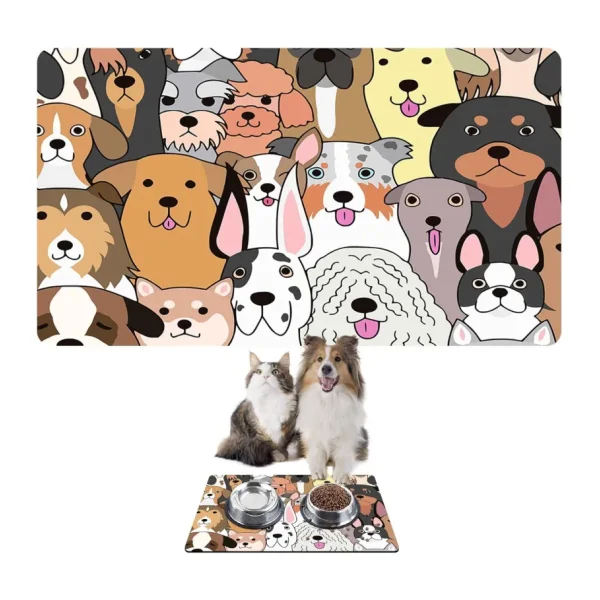 Monnhein Mama ve Su Evcil Hayvan Beslenme Matı, Kolay Temizlenen Emici Su Geçirmez Kumaş, Küçük Orta Boy ve Büyük Kedi ve Köpekler için Dayanıklı Köpek Kedi Paspas (40x60, Renkli Köpekler)