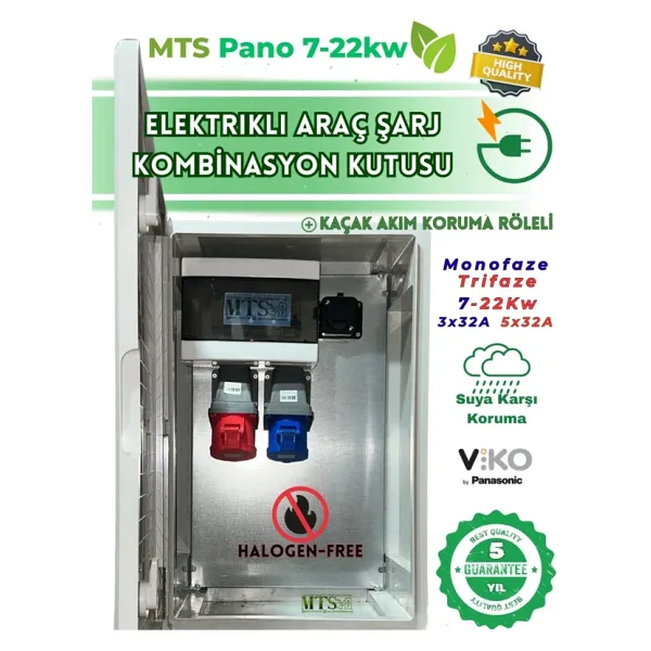 MTSevcharger 22Kw 5/32 + 7Kw 3/32 V'KO 60 40 20 cm Kombinasyon Kutusu Pano Elektrikli Araç Şarj Cihazı için