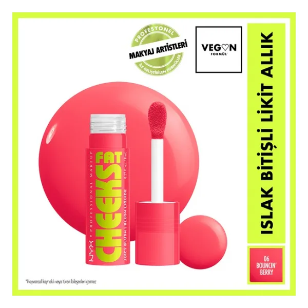 NYX Professional Makeup Likit Allık Bouncin' Berry Islak Bitiş Jumbo Aplikatör ile 24 Saat Nemlendirme