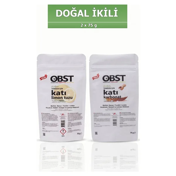 OBST Doğal Temizlik Için Katı Limon Tuzu 75 gr Katı Karbonat 75 gr Mutfak Banyo Tuvalet Doğal Temizlik
