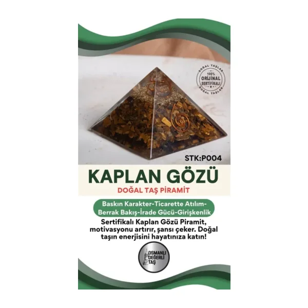 Osmanlı Değerli Taş Sertifikalı Kaplan Gözü Doğal Taş Piramit No: 1 P004