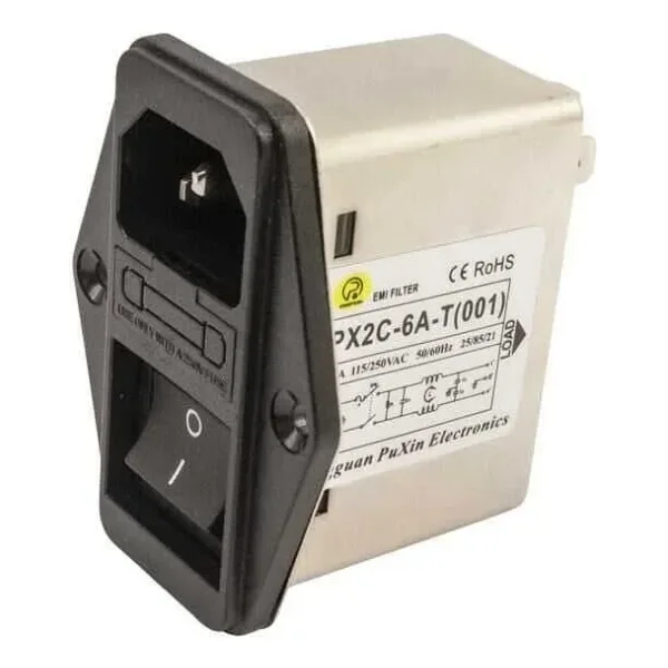 PX2C-6A EMI Filtre 6A Anahtarlı Erkek Power Soketi - Sigorta Yuvalı